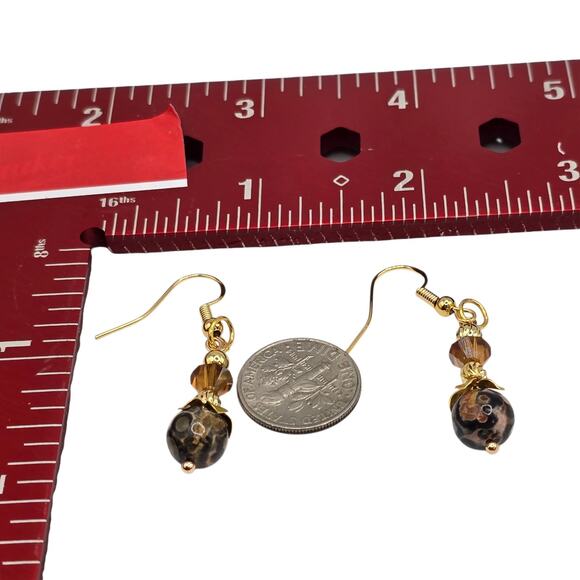 Pierced Earrings Leopard Skin Jasper Bicone Brown Beads Handcrafted SKU2794 - Picture 4 of 7